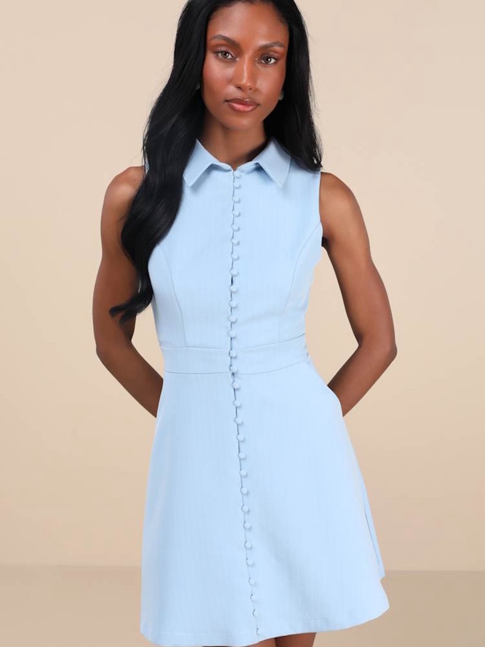Lulu's Light Blue Pinstripe Sleeveless Button-Front Mini Dress